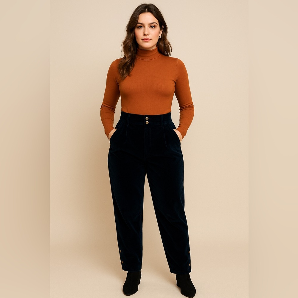 Vintage Black High-Waisted Pants with button details sides of leg Made in Canada